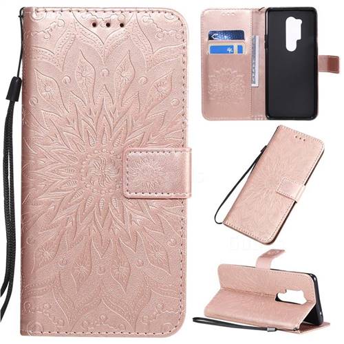 Embossing Sunflower Leather Wallet Case for OnePlus 8 Pro - Rose Gold
