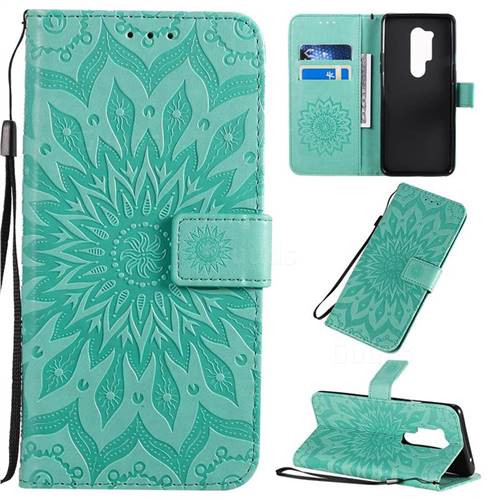 Embossing Sunflower Leather Wallet Case for OnePlus 8 Pro - Green