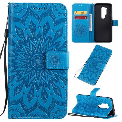 Embossing Sunflower Leather Wallet Case for OnePlus 8 Pro - Blue