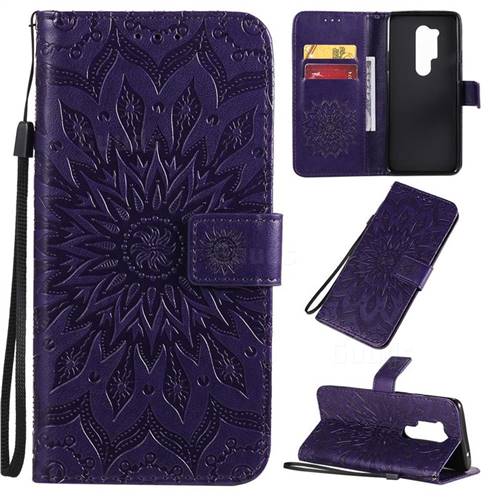 Embossing Sunflower Leather Wallet Case for OnePlus 8 Pro - Purple