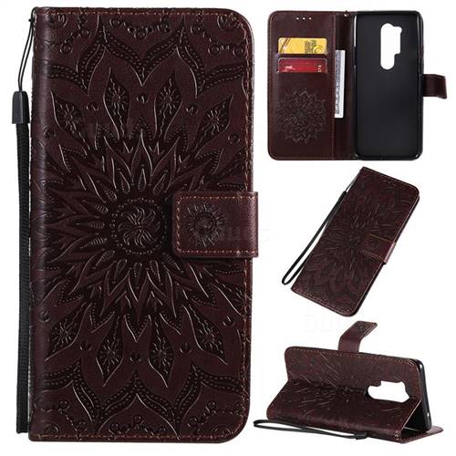Embossing Sunflower Leather Wallet Case for OnePlus 8 Pro - Brown