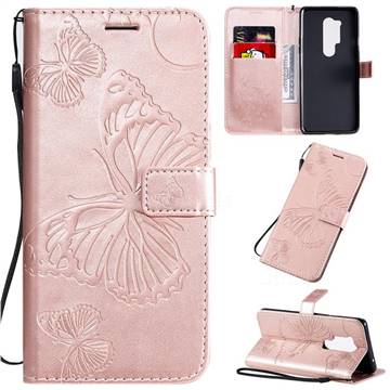 Embossing 3D Butterfly Leather Wallet Case for OnePlus 8 Pro - Rose Gold