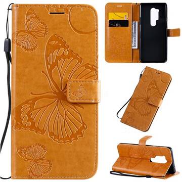 Embossing 3D Butterfly Leather Wallet Case for OnePlus 8 Pro - Yellow