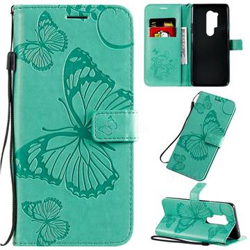 Embossing 3D Butterfly Leather Wallet Case for OnePlus 8 Pro - Green