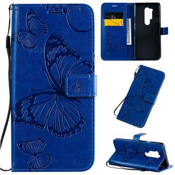 Embossing 3D Butterfly Leather Wallet Case for OnePlus 8 Pro - Blue