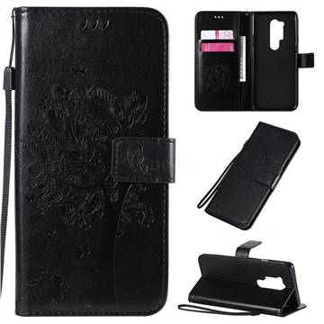 Embossing Butterfly Tree Leather Wallet Case for OnePlus 8 Pro - Black