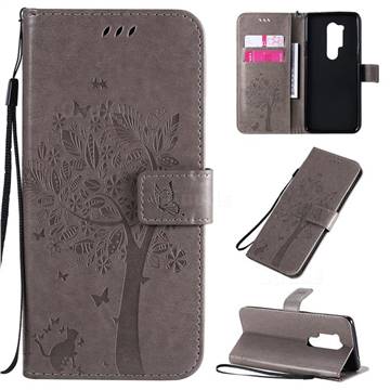 Embossing Butterfly Tree Leather Wallet Case for OnePlus 8 Pro - Grey