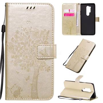 Embossing Butterfly Tree Leather Wallet Case for OnePlus 8 Pro - Champagne