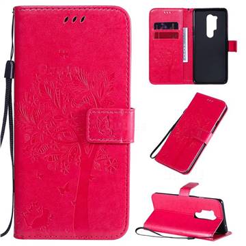 Embossing Butterfly Tree Leather Wallet Case for OnePlus 8 Pro - Rose