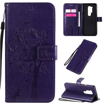 Embossing Butterfly Tree Leather Wallet Case for OnePlus 8 Pro - Purple