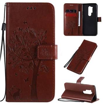 Embossing Butterfly Tree Leather Wallet Case for OnePlus 8 Pro - Coffee