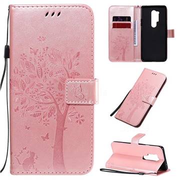 Embossing Butterfly Tree Leather Wallet Case for OnePlus 8 Pro - Rose Pink