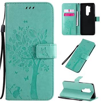 Embossing Butterfly Tree Leather Wallet Case for OnePlus 8 Pro - Cyan