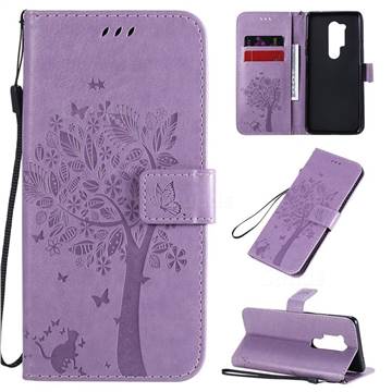 Embossing Butterfly Tree Leather Wallet Case for OnePlus 8 Pro - Violet