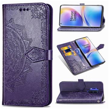 Embossing Imprint Mandala Flower Leather Wallet Case for OnePlus 8 Pro - Purple