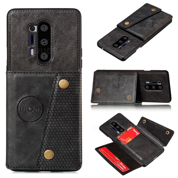 Retro Multifunction Card Slots Stand Leather Coated Phone Back Cover for OnePlus 8 Pro - Black
