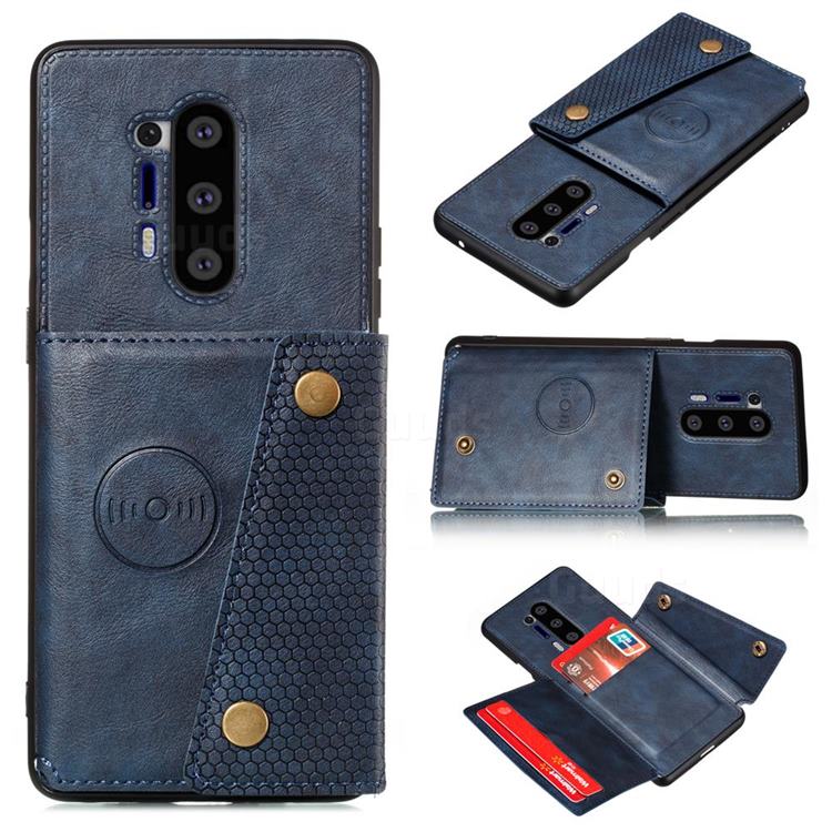 Retro Multifunction Card Slots Stand Leather Coated Phone Back Cover for OnePlus 8 Pro - Blue