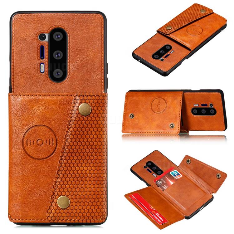 Retro Multifunction Card Slots Stand Leather Coated Phone Back Cover for OnePlus 8 Pro - Brown