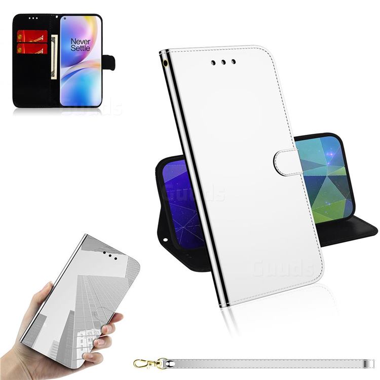 Shining Mirror Like Surface Leather Wallet Case for OnePlus 8 Pro - Silver