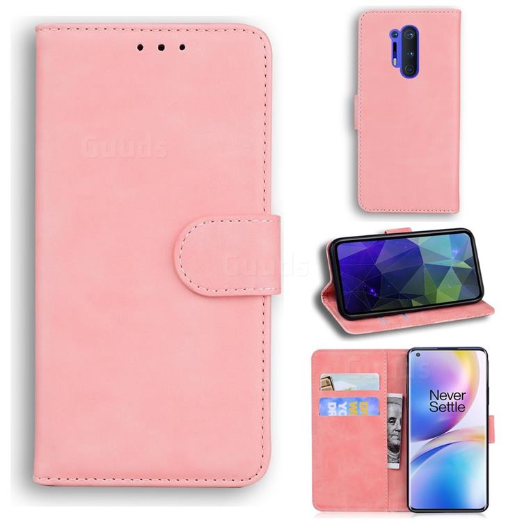 Retro Classic Skin Feel Leather Wallet Phone Case for OnePlus 8 Pro - Pink
