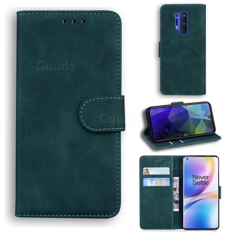Retro Classic Skin Feel Leather Wallet Phone Case for OnePlus 8 Pro - Green