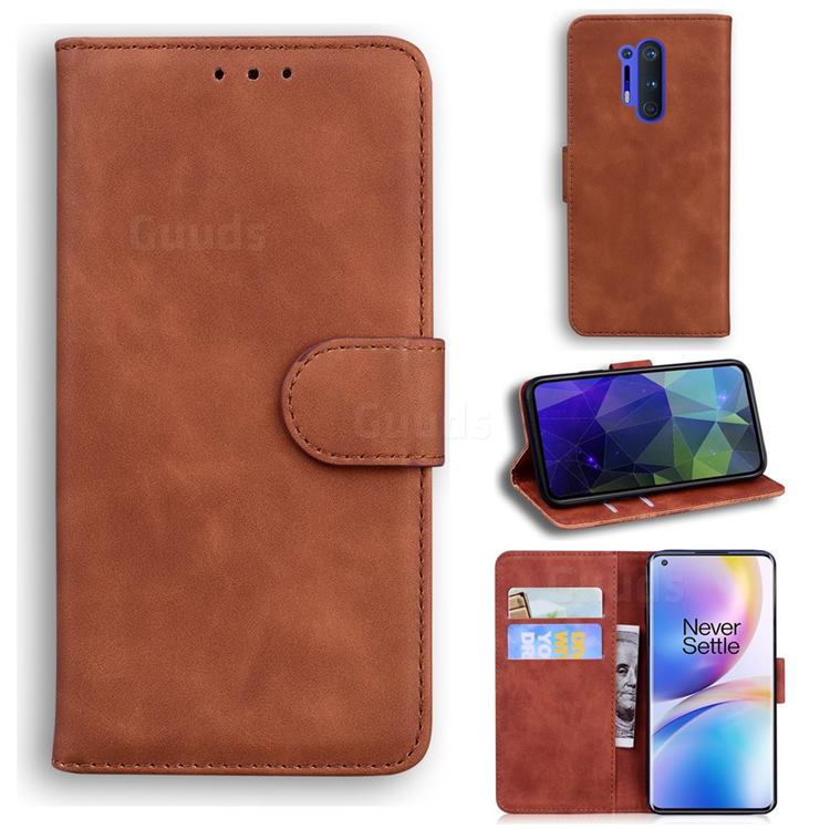 Retro Classic Skin Feel Leather Wallet Phone Case for OnePlus 8 Pro - Brown