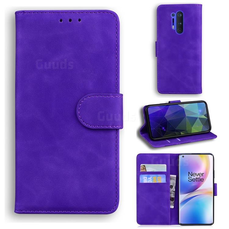 Retro Classic Skin Feel Leather Wallet Phone Case for OnePlus 8 Pro - Purple