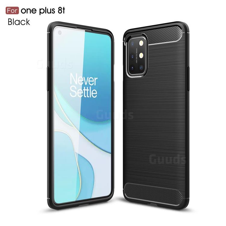 Luxury Carbon Fiber Brushed Wire Drawing Silicone TPU Back Cover for OnePlus 8T - Black