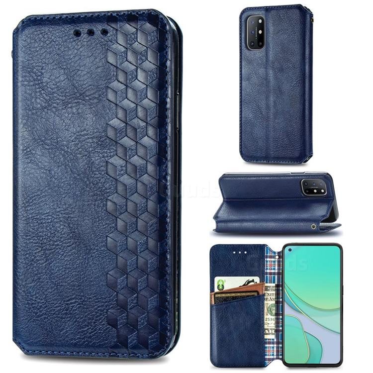 Ultra Slim Fashion Business Card Magnetic Automatic Suction Leather Flip Cover for OnePlus 8T - Dark Blue