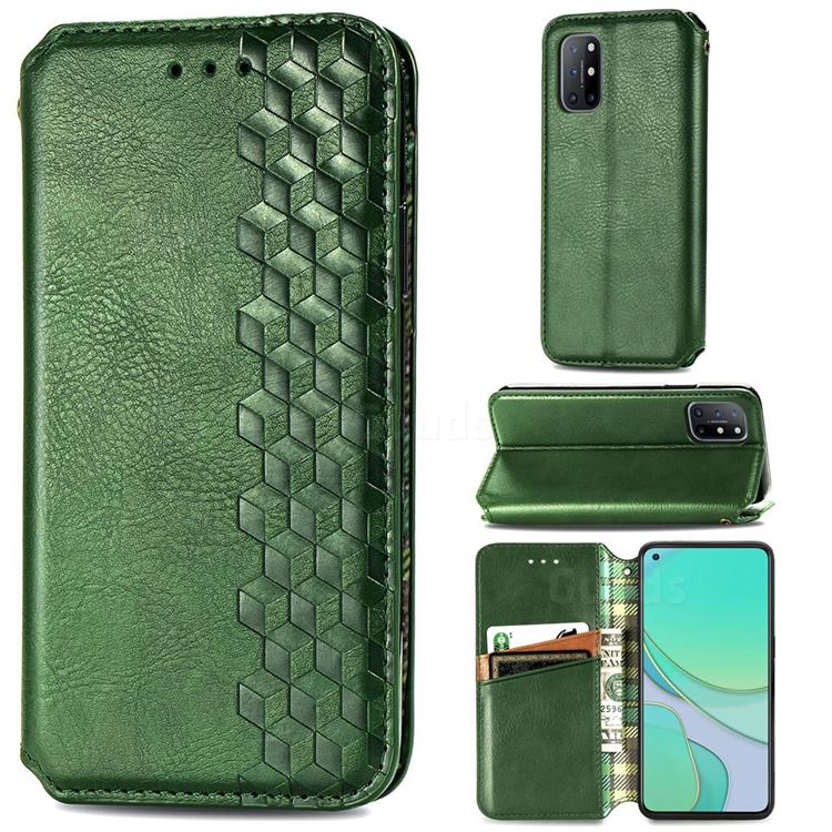 Ultra Slim Fashion Business Card Magnetic Automatic Suction Leather Flip Cover for OnePlus 8T - Green