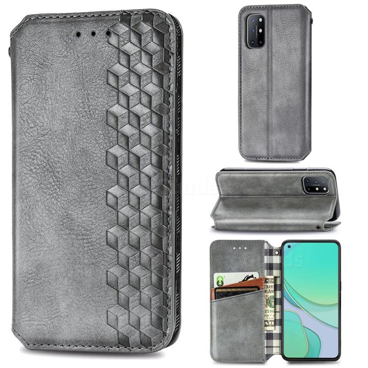 Ultra Slim Fashion Business Card Magnetic Automatic Suction Leather Flip Cover for OnePlus 8T - Grey