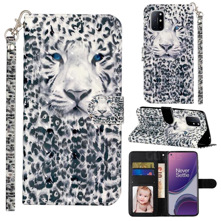 White Leopard 3D Leather Phone Holster Wallet Case for OnePlus 8T