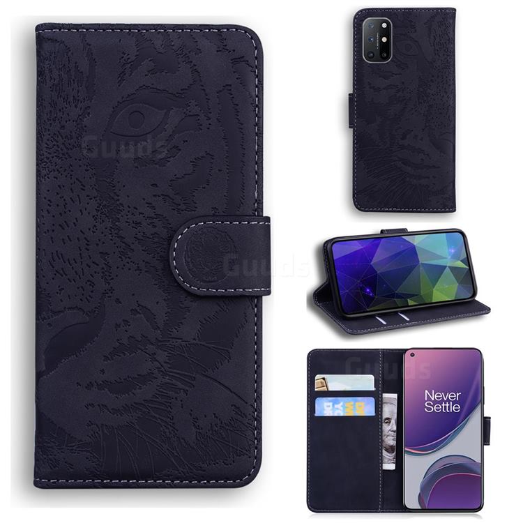 Intricate Embossing Tiger Face Leather Wallet Case for OnePlus 8T - Black