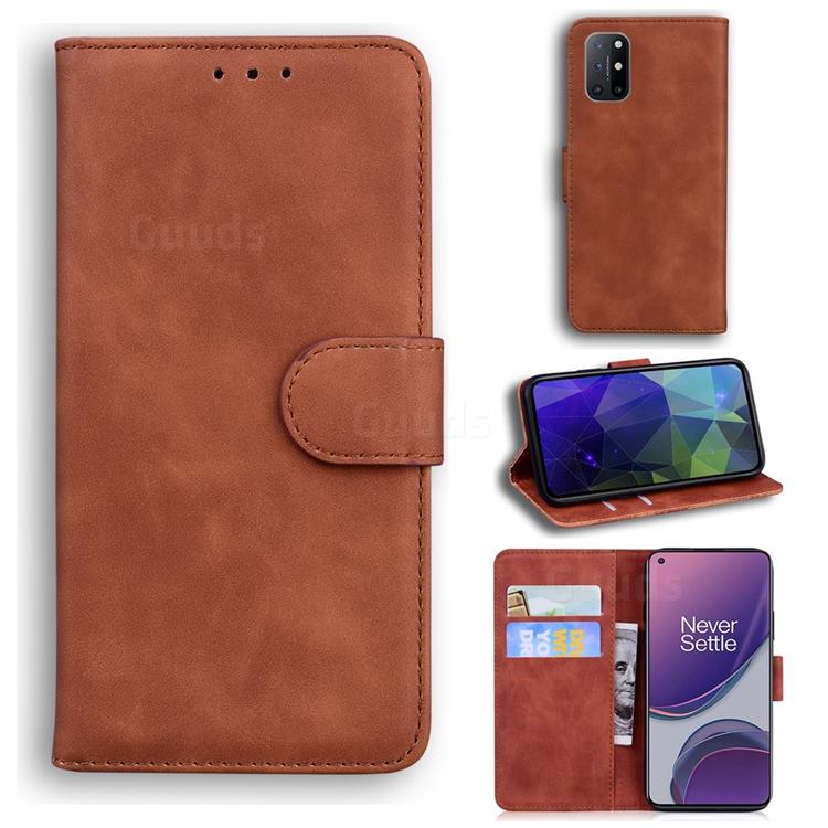 Retro Classic Skin Feel Leather Wallet Phone Case for OnePlus 8T - Brown