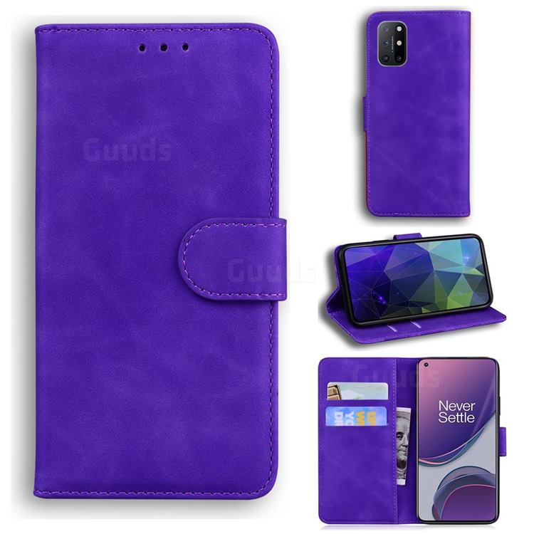 Retro Classic Skin Feel Leather Wallet Phone Case for OnePlus 8T - Purple