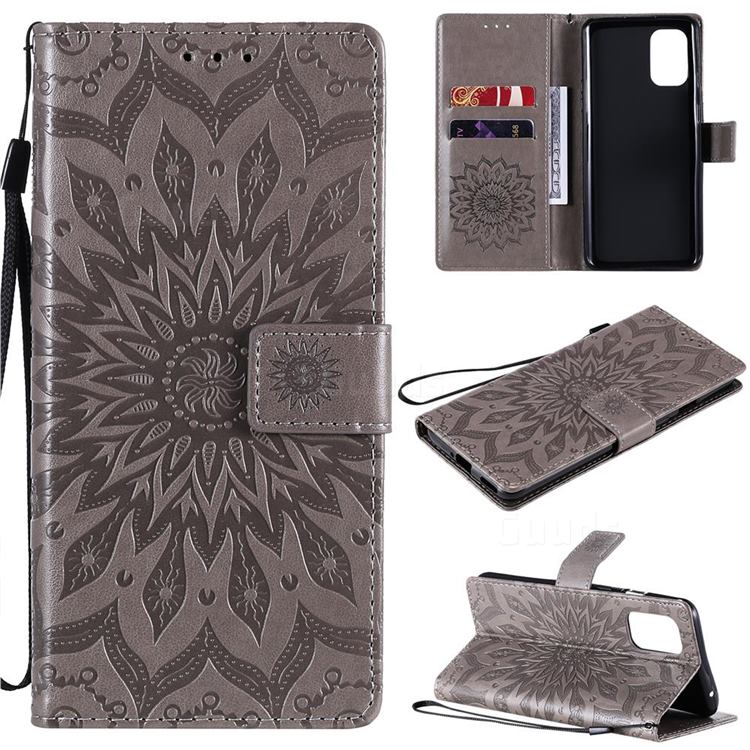 Embossing Sunflower Leather Wallet Case for OnePlus 8T - Gray