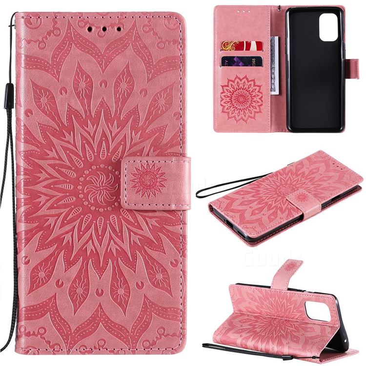 Embossing Sunflower Leather Wallet Case for OnePlus 8T - Pink