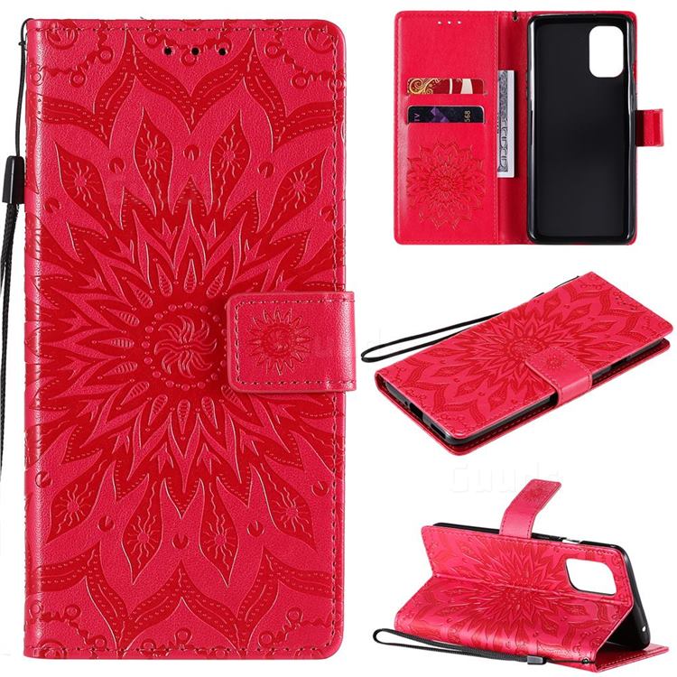 Embossing Sunflower Leather Wallet Case for OnePlus 8T - Red