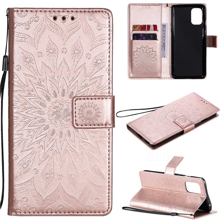 Embossing Sunflower Leather Wallet Case for OnePlus 8T - Rose Gold