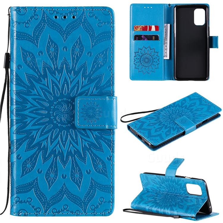 Embossing Sunflower Leather Wallet Case for OnePlus 8T - Blue