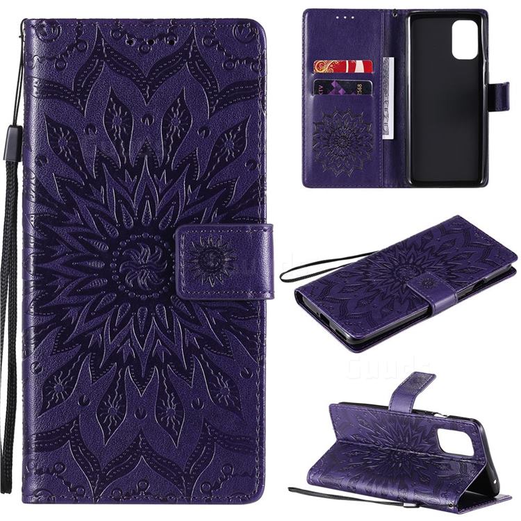 Embossing Sunflower Leather Wallet Case for OnePlus 8T - Purple