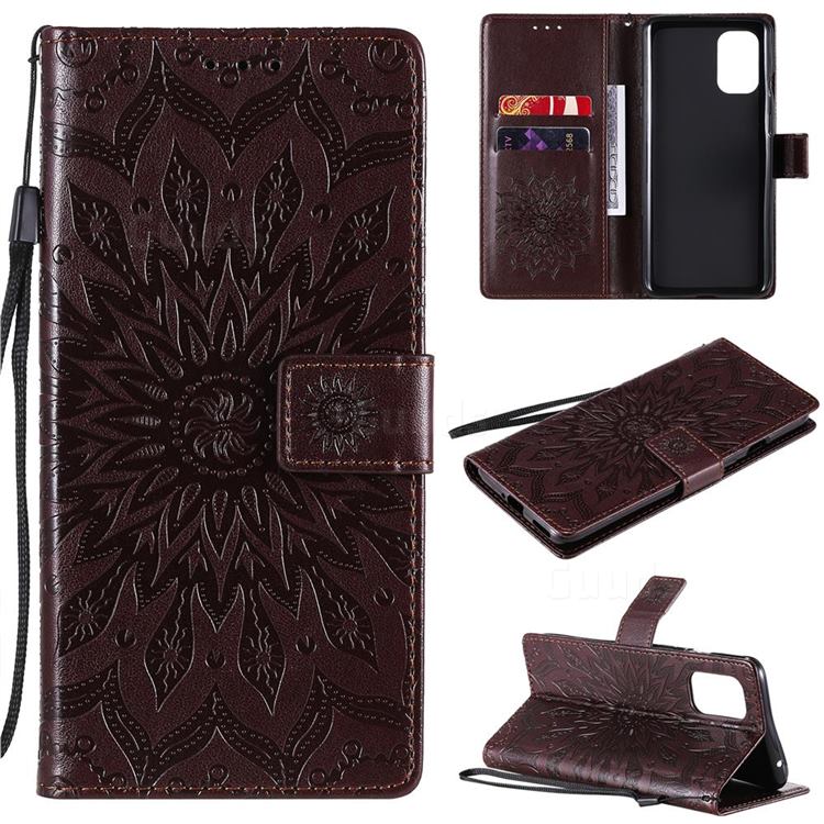 Embossing Sunflower Leather Wallet Case for OnePlus 8T - Brown