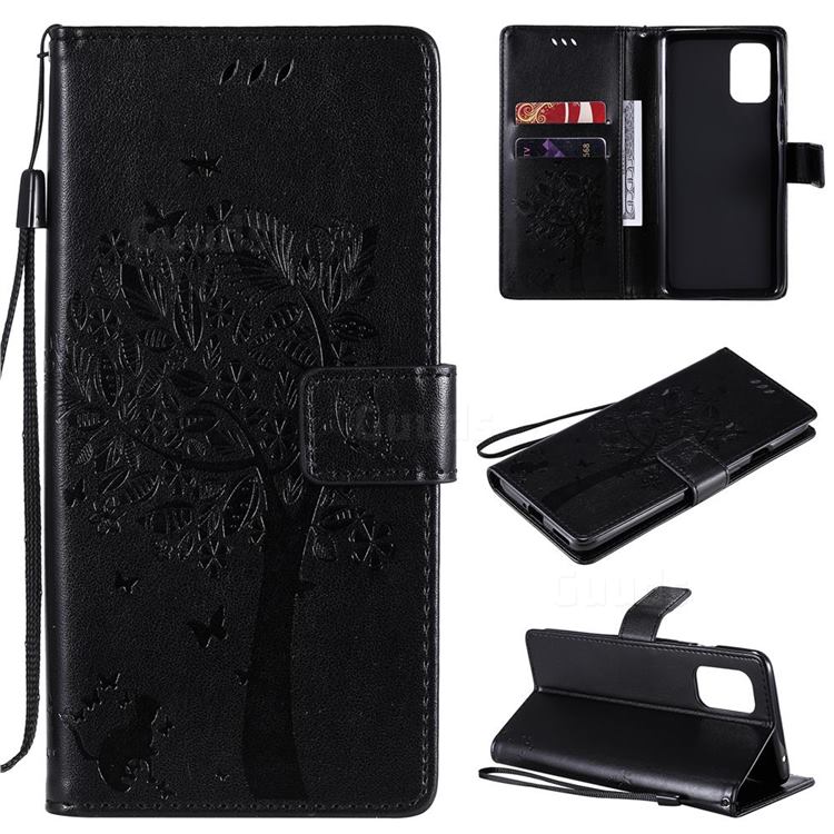 Embossing Butterfly Tree Leather Wallet Case for OnePlus 8T - Black