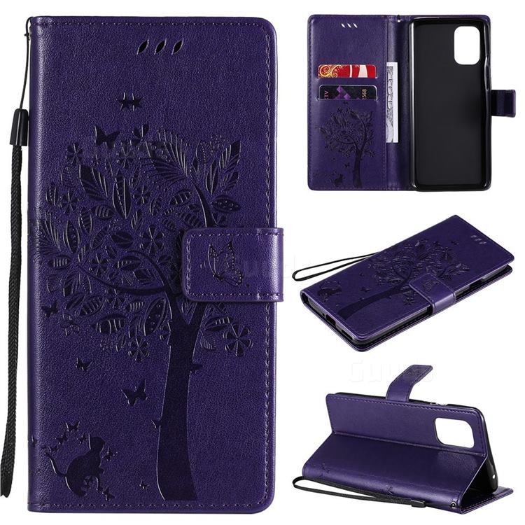 Embossing Butterfly Tree Leather Wallet Case for OnePlus 8T - Purple