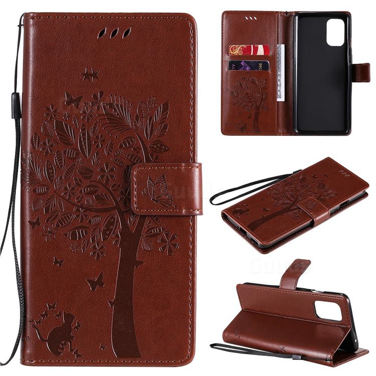 Embossing Butterfly Tree Leather Wallet Case for OnePlus 8T - Coffee