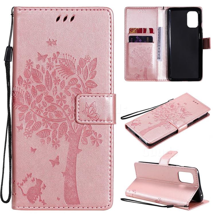 Embossing Butterfly Tree Leather Wallet Case for OnePlus 8T - Rose Pink