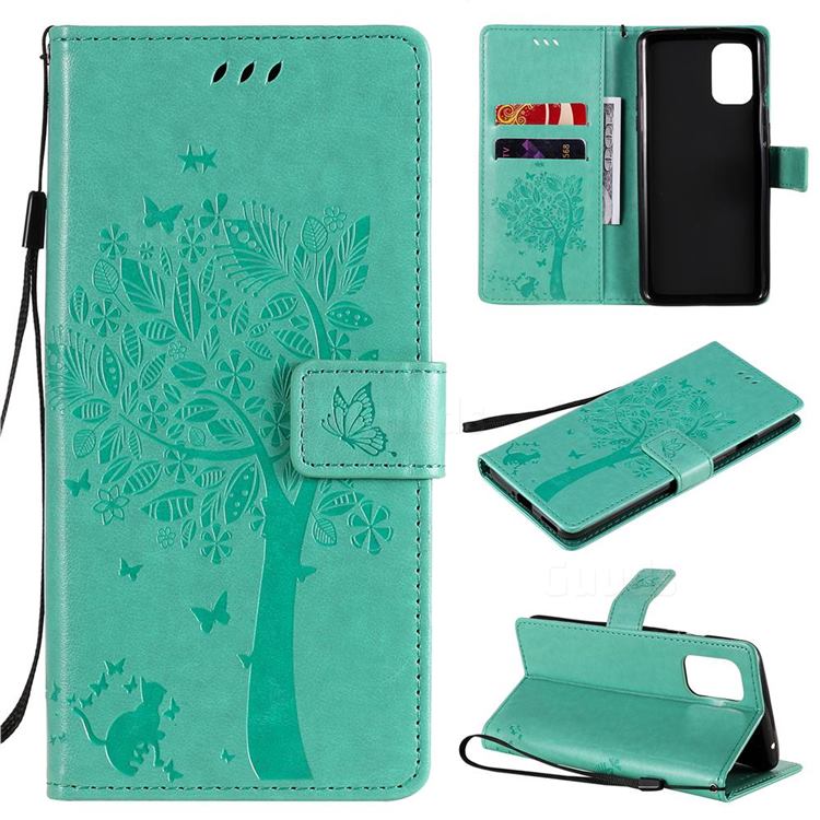 Embossing Butterfly Tree Leather Wallet Case for OnePlus 8T - Cyan