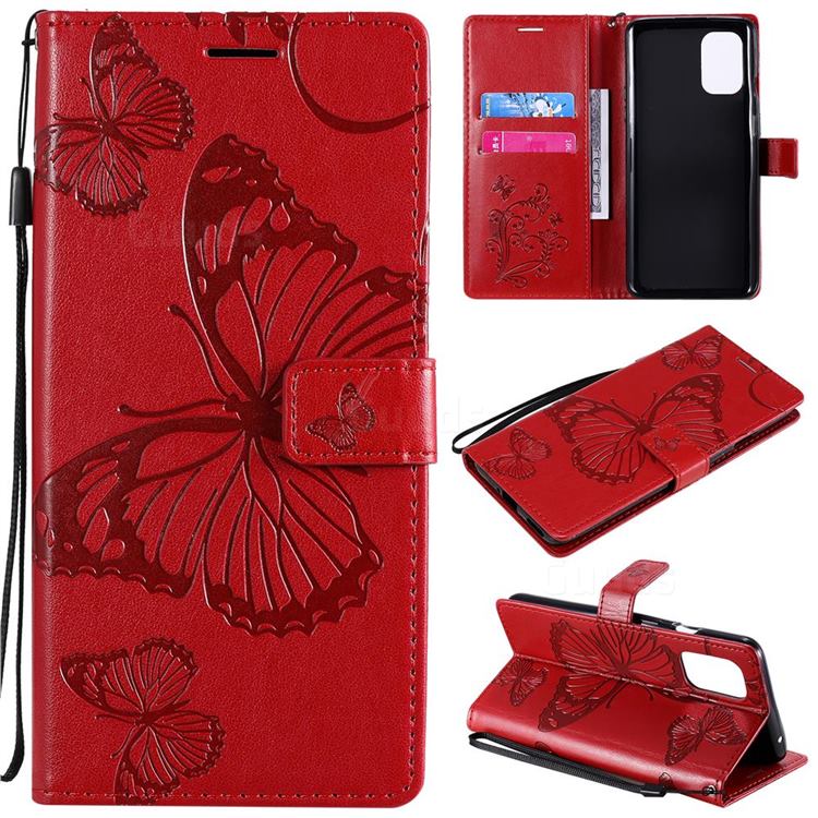 Embossing 3D Butterfly Leather Wallet Case for OnePlus 8T - Red