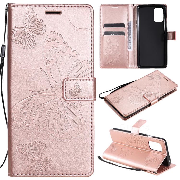 Embossing 3D Butterfly Leather Wallet Case for OnePlus 8T - Rose Gold