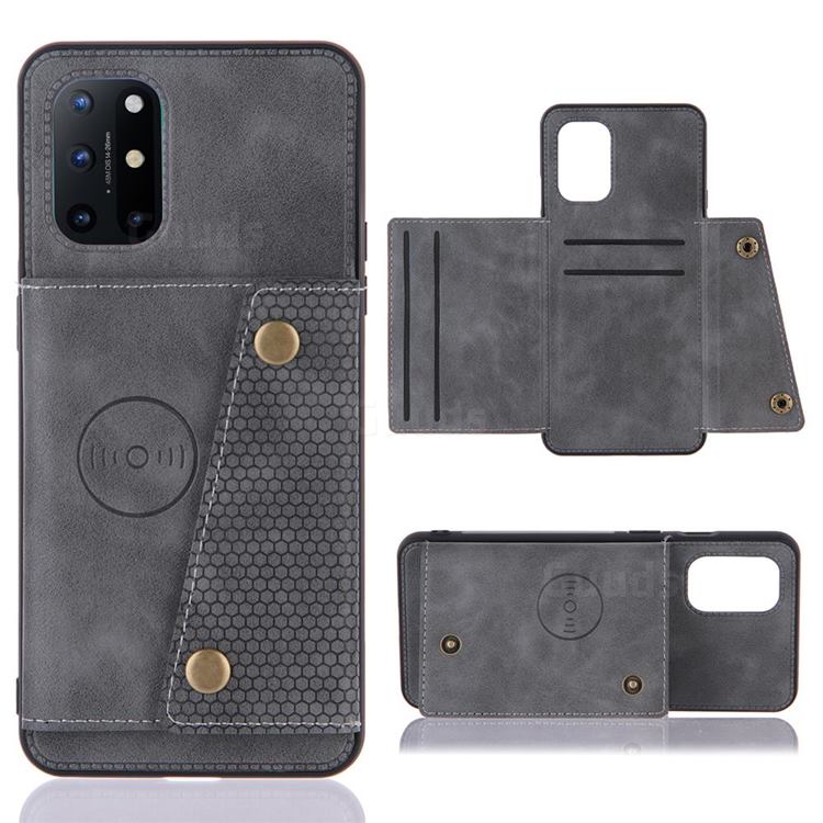 Retro Multifunction Card Slots Stand Leather Coated Phone Back Cover for OnePlus 8T - Gray